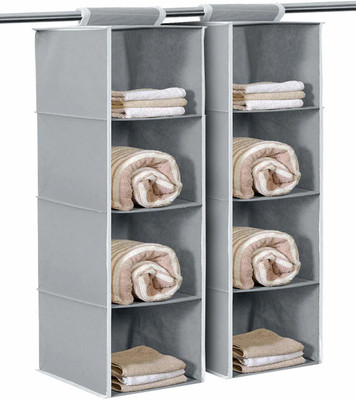 wini krafts Non Woven Foldable Hanging 4 Shelves Wardrobe/ Cloth Organizer -Pack of 2 Regular Organizer