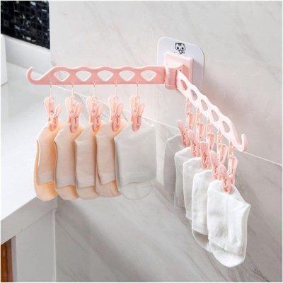 QARB Plastic Clothes Drying Stand Hanger with Clip Wall Mounted Foldable Drying Rack Plastic Dress Hanger For  Dress(Multicolor)