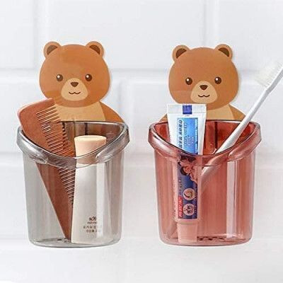 Shreejee Wall Mount Teddy Bear Toothbrush Holder Multipurpose Cup/Shelf x3.407 Plastic Wall Shelf(Number of Shelves - 3, Multicolor)