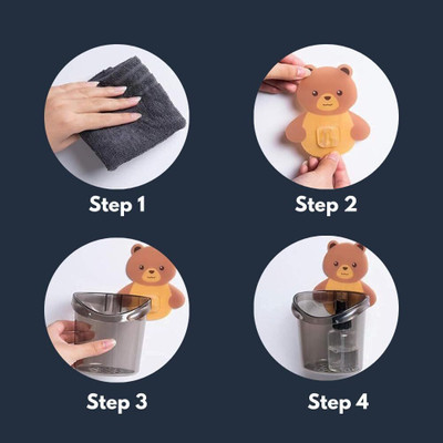 Shreejee Pack of 3 Self Adhesive Wall Mount Teddy Bear Multipurpose Holder x3.460 Acrylic Toothbrush Holder(Multicolor, Wall Mount)