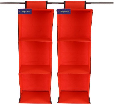 Shrey Creation Foldable Hanging 3 Shelf Wardrobe Storage Organizer-Pack Of 2 Red Closet Organizer