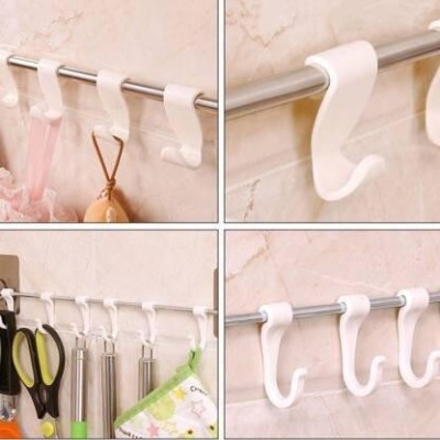 Radha Plastic Magic Sticker Series Self Adhesive Bathroom Towel Hanger Hook Rail Closet Organizer