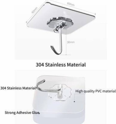 KYASO Pack of 12 Self Adhesive Hooks,Multi Purpose sticky hook/Towel Holder PinX12.239 Chrome, Clear Towel Holder(Stainless Steel, Plastic)