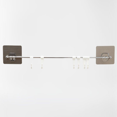 KRAZE Multi-Purpose Stainless Steel Hook Rail with 6 Plastic Hooks Bathroom Kitchen Hook Rail 1(Pack of 1)