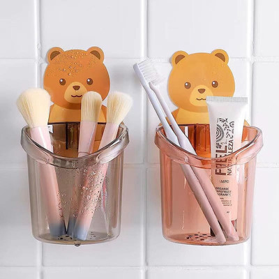 WebDealz Self Adhesive Wall Mount Teddy Bear Toothbrush Holder Multipurpose Cup x1.1527 Plastic Toothbrush Holder(Multicolor, Wall Mount)