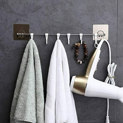 Fulkiza Self Adhesive Stainless Steel Multipurpose Kitchen Accessories Organizer Rack St Hook Rail 6(Pack of 1)