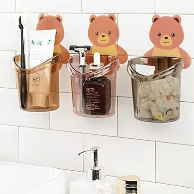 WebDealz Teddy Toothbrush Holder with Self Adhesive Sticker Unique Design Holder x1.1285 Plastic Toothbrush Holder(Multicolor, Wall Mount)