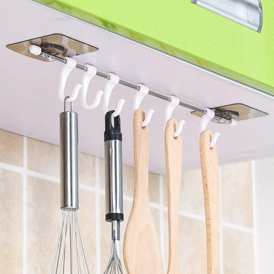 CoreValues Multi-Purpose Stainless Steel Hook Rail with 6 Plastic Hooks Bathroom Kitchen Hook Rail 1(Pack of 1)