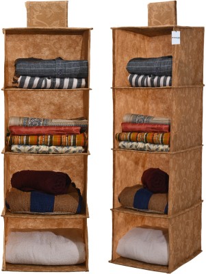 HOMESTIC Pack of 2 Hanging Closet 4-Tier Organizer for Wardrobe | Flowers- Brown Accessories Organizer