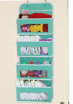 wini krafts Non Woven Foldable Over Door/Wall Mount 4 Clear Window pocket Organizer, Green Closet Organizer