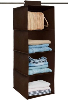 IMCREATIONS Non Woven 4 Shelf Closet Hanging Organizer Clothes Storage Wardrobe Almirah Closet Organizer