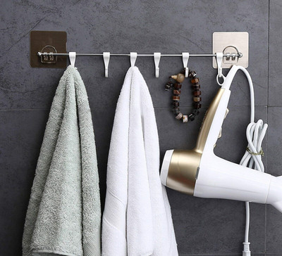 Radha Plastic and Steel Magic Sticker Series Self Adhesive Hook Rail Bar for Bathroom Hook Rail 1(Pack of 1)