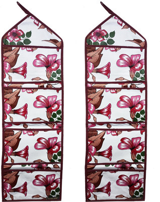 Wishland Pack of 2 Wall Hanging Oraganiser with 4 Pockets Red Tulip Flower Regular Organizer