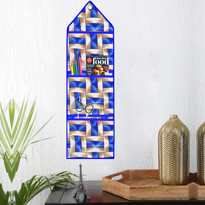 E-Retailer Polyester Wall Hanging Storage Organizer/Magazine Letter Holder (Geometric Blue) Regular Organizer