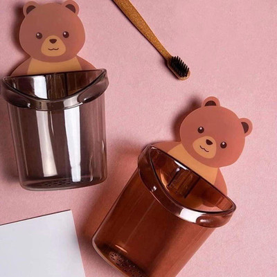 WebDealz Self Adhesive Wall Mount Teddy Bear Toothbrush Holder Multipurpose Cup x1.1561 Plastic Toothbrush Holder(Brown, Black, Wall Mount)