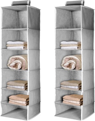 KUBER INDUSTRIES 6 Shelf Closet Hanging Organizer/ Wardrobe Organizer Pack of 2 (Grey) Closet Organizer