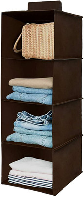 SV.ENTERPRISE Hanging Organizer 4 Shelves Non Woven Foldable Wardrobe Organizer 4 Shelves Non Woven Foldable Wardrobe/Closet Organizer PACK OF 1 Pc Brown Closet Organizer(Brown)