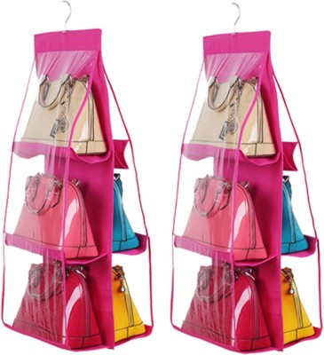 KUBER INDUSTRIES Multiuses PVC Double Sided Hanging Organizer Pack Of 2 (Pink) Handbag Organizer