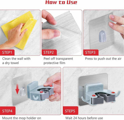 Zahuu Self Adhesive Broom Holder with 2 Hooks on sides.HX1.115 Pack of 1 Pcs Hook 1(Pack of 1)