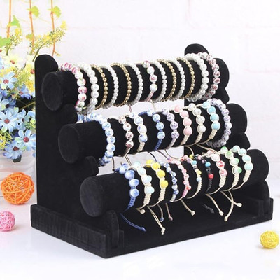 Triock Velvet 3 Roll Bangle/ bracelet Show Scrunchie Stand Stand Jewellery Organizer