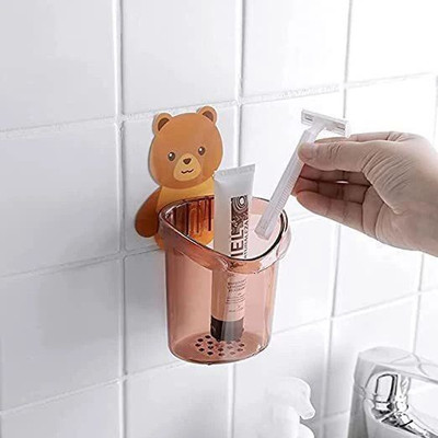 Radha Pack of 3 Teddy Bear Tooth Brush Holder with Adhesive Sticker (No Drill) x3.146 Hook 1(Pack of 1)