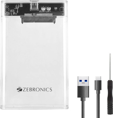 ZEBRONICS CSH01,Transparent Case, Speeds upto 5 Gbps 2.5 inch Shock Resistant SSD Enclosure(For 2.5 SSD/HDD, TRANSPARENT)