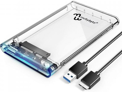 Multybyte External SATA USB 3.0 HDD SSD 2.5 inch Water Proof Enclosure Screwless Design(For SATA 2.5 INCH HDD/SSD, Transparent)