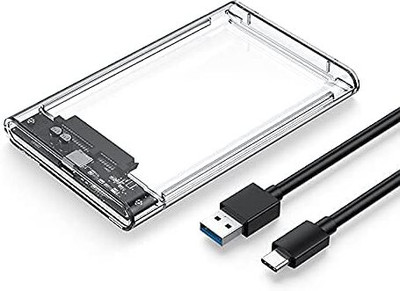 ULTRABYTES Type C TRANSPARENT SATA SSD CASING 2.5 inch Shock Resistant Hard Disk Enclosure Case Type C(For 2.5" HDD Case, SATA Hard Disk case, TRANSPARENT)