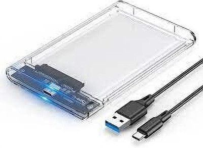 ALRITO USB Type C 3.1 to 2.5 Inch Sata External Hard Drive Enclosure HDD/SSD 2.5 inch Shock Resistant USB Type C 3.1 Transparent Enclosure External Case(For USB Type C 3.1 to 2.5 Inch Sata External Hard Drive, Transparent)