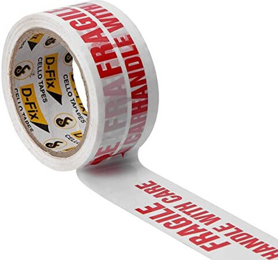 Dfix Single-Sided Handle with Care Fragile Tape Adhesive Printed and Packaging Tape (Manual)(Set of 12, White)