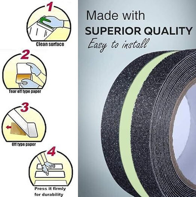 MAITRI ENTERPRISE Anti Slip Tape with Glow in the Dark, Non Skid Glow Safety Tape M408 50 mm x 5 m Black with Green Glow Reflective Tape(Pack of 1)