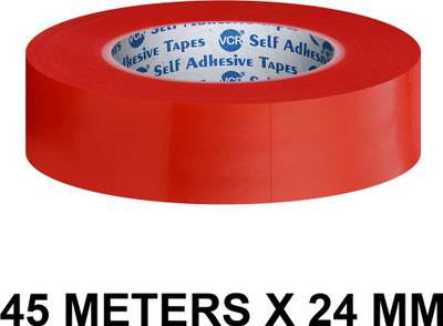 VCR Red Strong Acrylic Transparent Adhesive - Double Sided Heat Resistant - (Polyester Tape) - 45 Meters in Length - 24mm Width - 1 Roll Per Pack Handheld Polyester Tape (Manual)(Set of 1, Red)