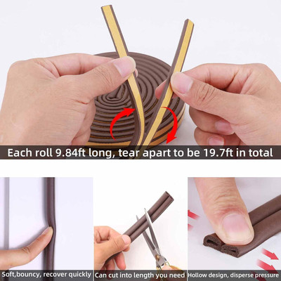 BHAVRUTT door window sealing weather stripping tape, draught extruder D tape manual self adhesive Anti-Collision Soundproof Waterproof Dustproof (Manual)(Set of 1, Brown)