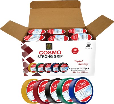 COSMO Self Adhesive Electrical Insulation Tape (Red, Blue, Yellow, Green, Black) 7 m Single Sided Tape(Black, Red, Yellow, Green, Blue Pack of 15)