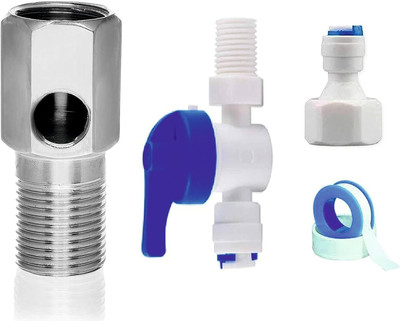 Aameria RO Brass Inlet Valve Set of ¼inch with PVC Connector for RO with Raw Water Tap Ball Valves