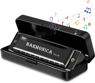 BHAVRUTT Harmonica Mouth Organ Musical Instrument Titanium Copper Core C key 10 hole(BLACK)