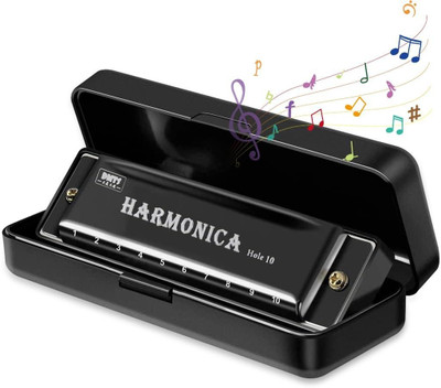 Quickmart DMT Key C Diatonic Blues Harmonica 10 Hole 20 Tones with Case, Mouth Organ(Black)