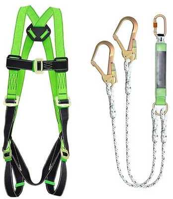 Freefall Safety Full Body Harness with Scaffolding Double Hook Lanyard Shock Absorber Climbing Harness(L)