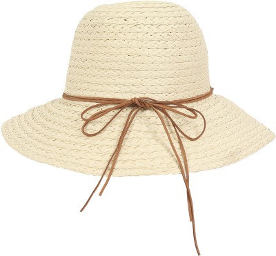 FabSeasons Breathable Straw Beach Hat for Women - Sun Protection Cap for girls(Beige, Pack of 1)