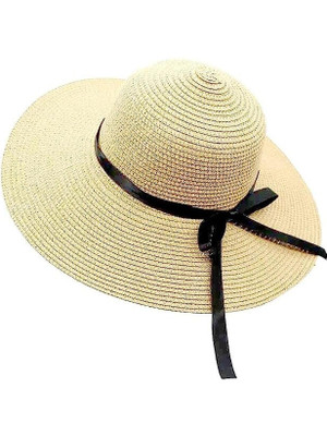 ACCERY Summer Medium Brim Floppy with Ribbon Beach Straw Hats for Women(Beige, Pack of 1)