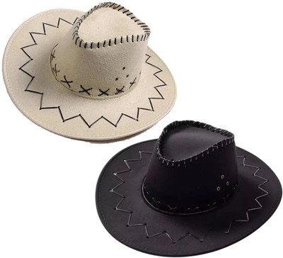 DEALZONE Unisex Cowboy Sun Hat(Black, Creem, Pack of 2)
