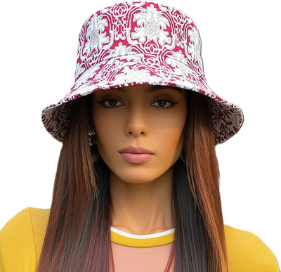 ZACHARIAS Women's Fishermen Cotton Printed Bucket Cap Hat(Maroon, Pack of 1)