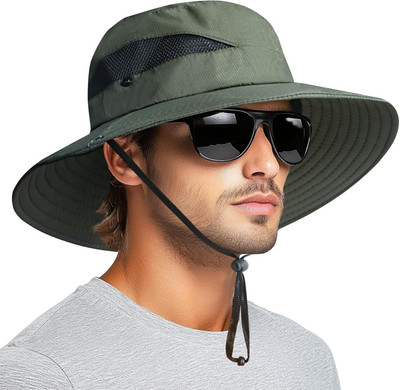HSR Stylish Summer Sun Protection Round Hat Cap for Men Women, UV Protection(Green, Pack of 1)