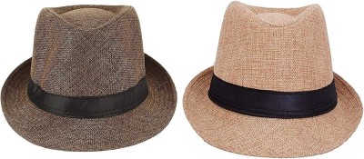 ZACHARIAS Fedora Hat Pack of 2(Brown, Beige, Pack of 2)