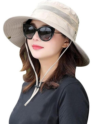 AlexVyan Round Crown Hat Sun Visor Hats for Women UV Protection Wide Brim Summer Cap(Beige, Pack of 1)