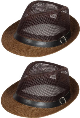 ZACHARIAS Fedora Cowboy Breathable Mesh Net Hat Cap Free Size(Brown, Pack of 2)