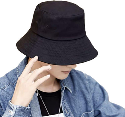 Atabz Plain Stylish Round Bucket caps(Black, Pack of 1)