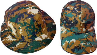Kumar's Trend Cotton Army Military Cobra Print Hat and Cap(Multicolor, Pack of 2)