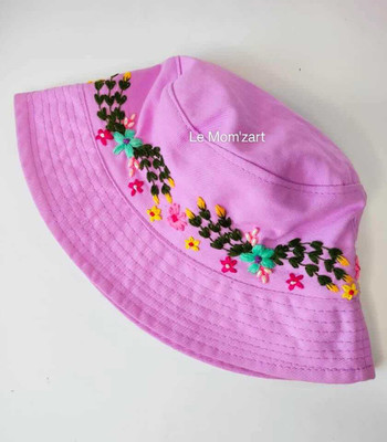 lemomzart Hand-embroidered hat with floral pattern(Pink, Pack of 1)