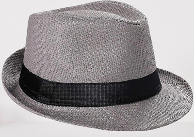 Adorazone Boy's & Girl's Straw Fedora Short Brim Hat (15-18 Years)(Grey, Pack of 1)